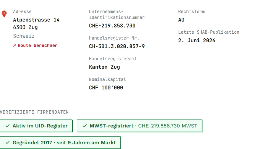 Verifizierte Firmendaten mit UID-Register-Status